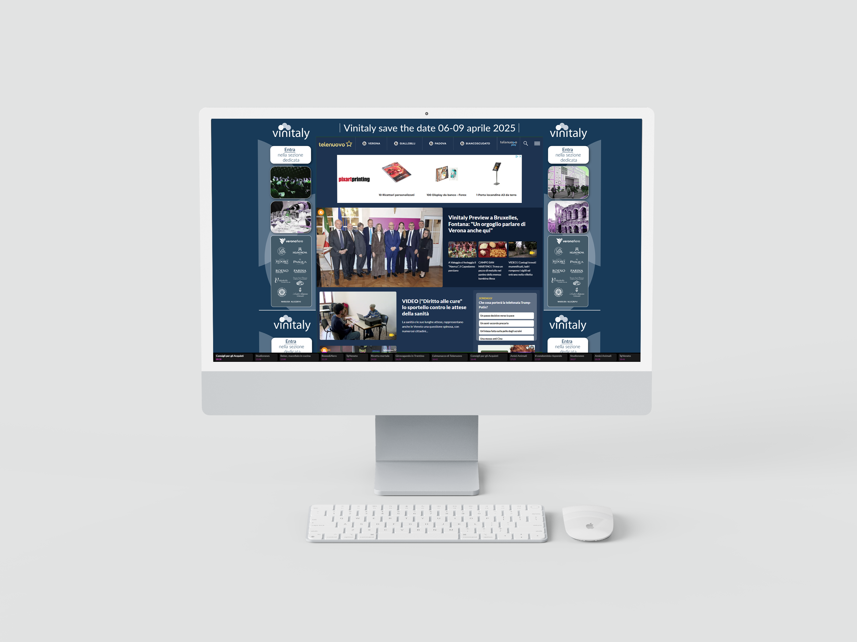 Homepage del nuovo sito Telenuovo su monitor desktop, con layout ricco di contenuti multimediali, notizie in evidenza e sezioni aggiornate grazie alla tecnologia CMS Headless